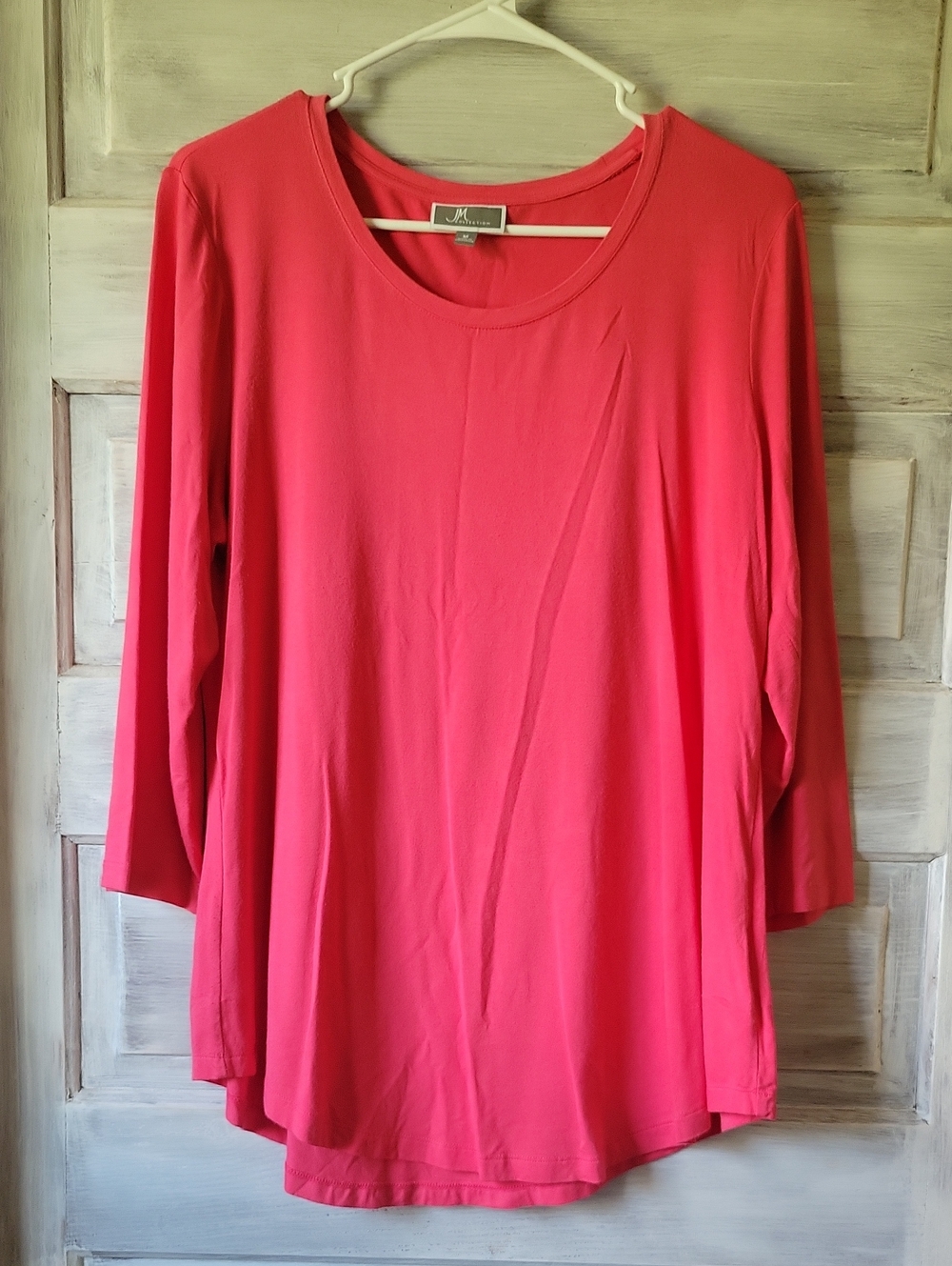 JM Collection Coral Pink Scoop Neck Long Sleeve Top Medium